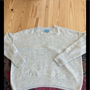Cece Grey Crew Neck Pearl Accent long Sleeve Sweater Size Medium